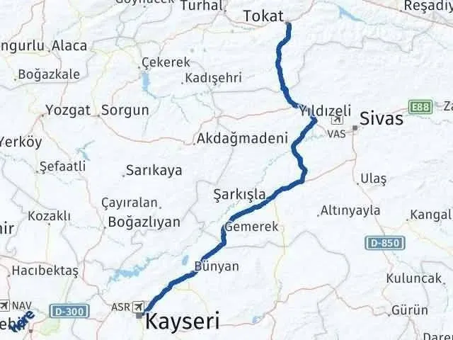 Tokat Kayseri Arası Kaç KM Otobüsle?