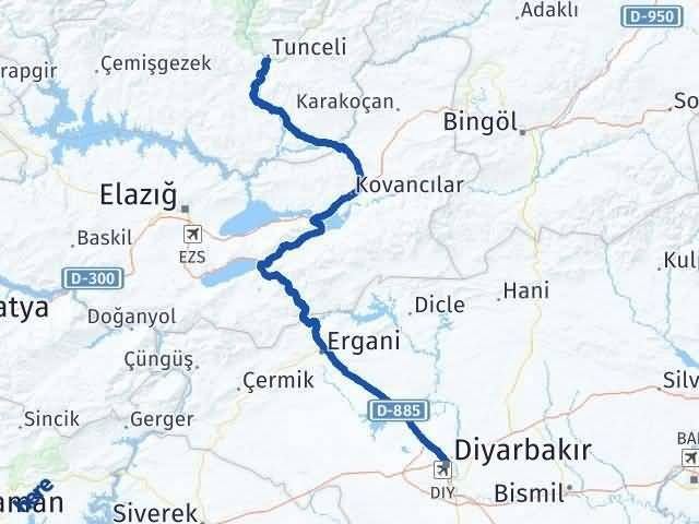 Tunceli Diyarbakır Arası kaç km, Nasıl gidilir?